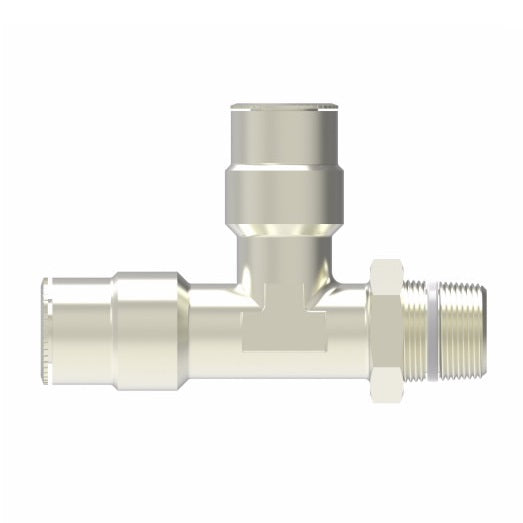 1171PX4X4S by Danfoss | Push to Connect Plus Adapter | Swivel Male Run Tee | 1/4" Tube OD x 1/4" Male Pipe x 1/4" Tube OD | Nickel Plated Brass