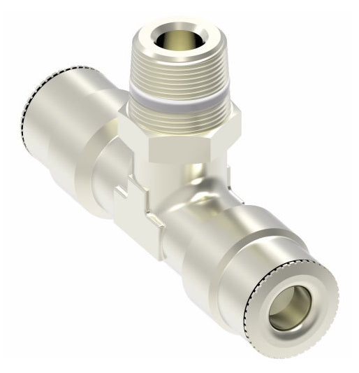 1172PX2.5S by Danfoss | Push to Connect Plus Adapter | Swivel Male Branch Tee | 5/32" Tube OD x 5/32" Tube OD x 1/8" Male Pipe | Nickel Plated Brass
