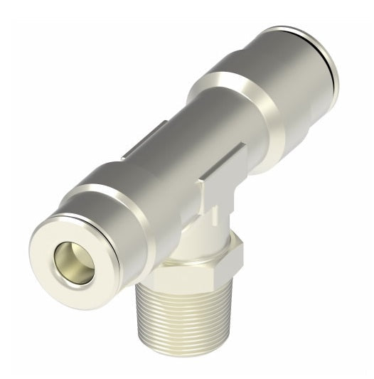 1172X8X4S by Danfoss | Push to Connect Adapter | Swivel Male Branch Tee | 1/2" Tube OD x 1/2" Tube OD x 1/4" Male NPTF | Nickel Plated Brass