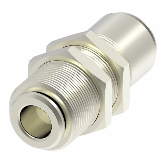 1174X4 by Danfoss | Push to Connect Adapter | Bulkhead Union | 1/4" Tube OD x 1/4" Tube OD | Nickel Plated Brass