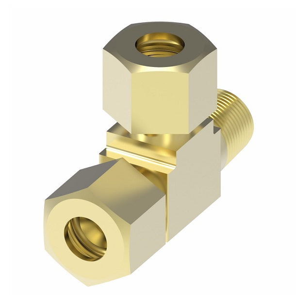 1471X6X4X4 by Danfoss | Air Brake Adapter for Nylon Tubing | Male Connector Run Tee | 3/8" Tube OD x 1/4" Male Pipe x 1/4" Tube OD | Brass