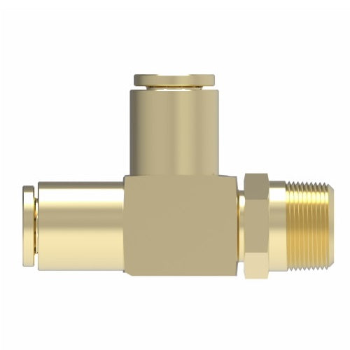 1871X6S by Danfoss | Quick Connect Air Brake Adapter | Swivel Male Run Tee | 3/8" Tube OD x 1/4" Male Pipe x 3/8" Tube OD | Brass