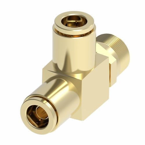 1871X8X4S by Danfoss | Quick Connect Air Brake Adapter | Swivel Male Run Tee | 1/2" Tube OD x 1/4" Male Pipe x 1/2" Tube OD | Brass