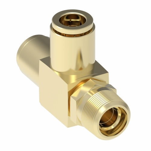 1871X6X6S by Danfoss | Quick Connect Air Brake Adapter | Swivel Male Run Tee | 3/8" Tube OD x 3/8" Male Pipe x 3/8" Tube OD | Brass