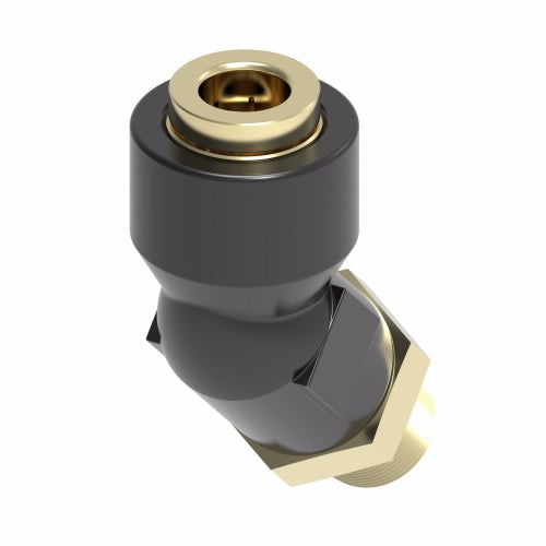 217-35004-03 by Danfoss | Quick Connect Air Brake Adapter | Q-CAB Connection to Male Pipe 45° Elbow | 1/4" Tube OD x 1/8" Male Pipe | Composite & Brass