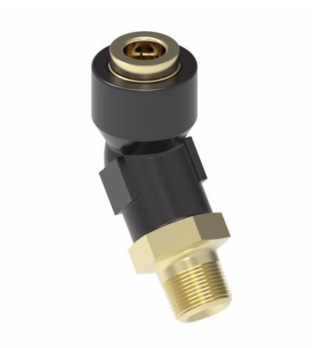 217-35008-03 by Danfoss | Quick Connect Air Brake Adapter | Q-CAB Connection to Male Pipe 45° Elbow | 1/2" Tube OD x 3/8" Male Pipe | Composite & Brass