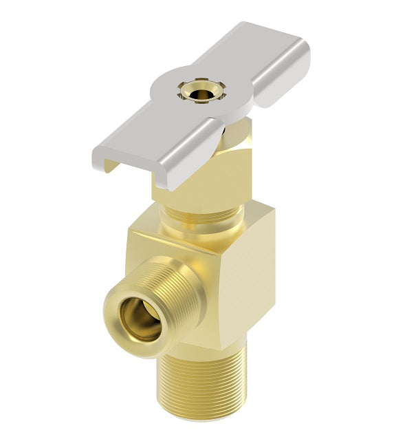 320 by Danfoss | Needle Valve | SAE 45° Flare Angle | 90° Elbow | 1/4" Male SAE 45° Flare x 1/8" Male NPTF | Brass