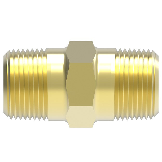 3325X6 by Danfoss | Pipe Adapter | Hex Nipple | 3/8" Male NPTF x 3/8" Male NPTF | Brass