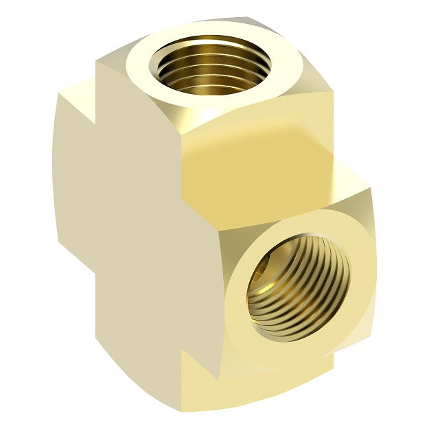 3950X4 by Danfoss | Pipe Adapter | Cross | 1/4" Female NPTF x 1/4" Female NPTF x 1/4" Female NPTF x 1/4" Female NPTF | Brass