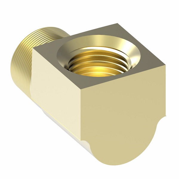 402X5X4 by Danfoss | Male NPTF/Inverted Flare 90° Elbow Adapter | 1/4" Male NPTF x 5/16" Female SAE Inverted Flare | Brass
