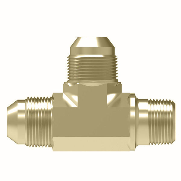 51X4 by Danfoss | Male Pipe Run/SAE 45° Flare Tee Adapter | 1/8" Male NPTF x 1/4" Male SAE 45° Flare x 1/4" Male SAE 45° Flare | Brass