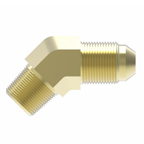 54X6Z by Danfoss | Male Pipe/ SAE 45° Flare 45° Elbow Adapter (with Sealant) | 1/4" Male NPTF x 3/8" Male SAE 45° Flare | Brass