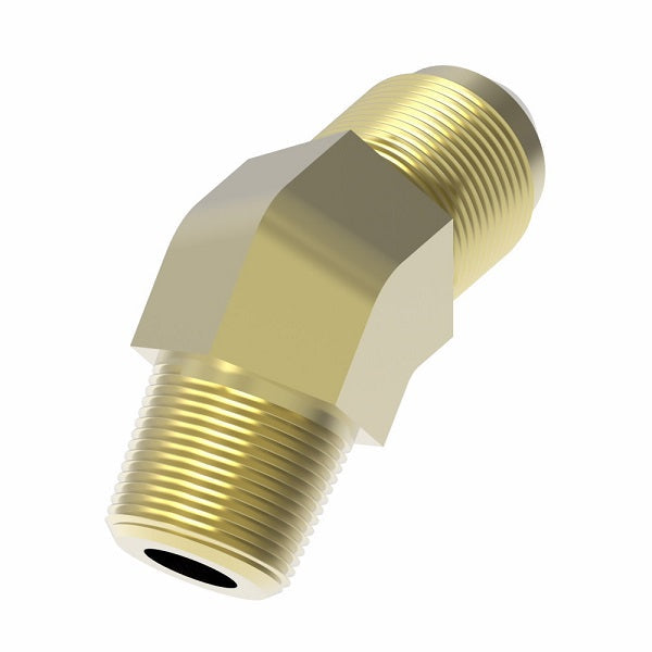 54X8 by Danfoss | Male Pipe/ SAE 45° Flare 45° Elbow Adapter | 3/8" Male NPTF x 1/2" Male SAE 45° Flare | Brass