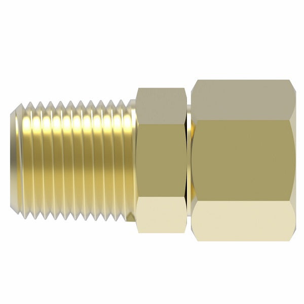 68X4 by Danfoss | Compression Fitting | Male Connector | 1/4" Tube OD x 1/8" Male NPTF | Brass