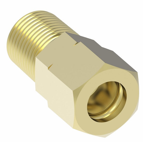 68X4 by Danfoss | Compression Fitting | Male Connector | 1/4" Tube OD x 1/8" Male NPTF | Brass