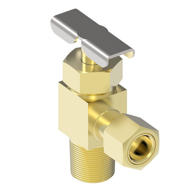 A6855S by Danfoss | Needle Valve | Compression Angle | 90° Elbow | Selfalign | 5/16" Tube OD x 1/4" Male NPTF | Brass