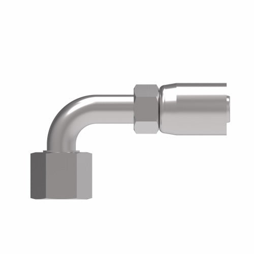 08E-A28 Weatherhead by Danfoss | Everflex E Series | Female ORS Swivel (Short Drop) 90° Elbow Crimp Fitting | -08 Female O-Ring Face Seal Swivel x -08 Hose Barb | Steel