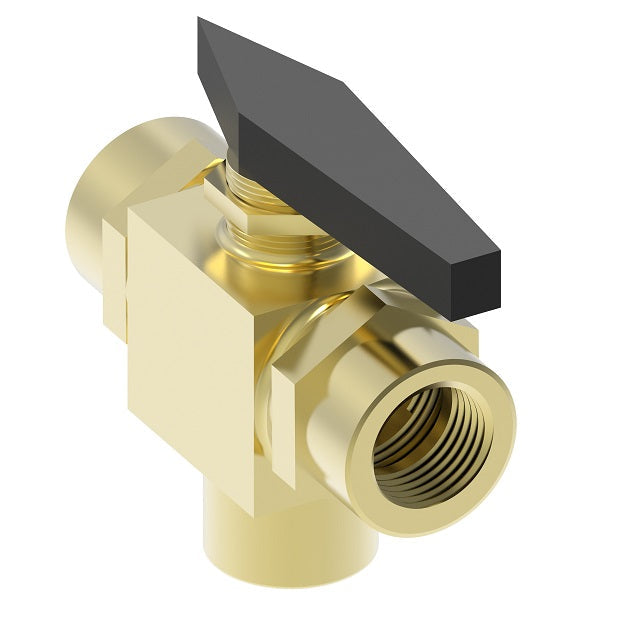 FF90597-04 by Danfoss | Instrumentation 3-Way Ball Valve | 1/4" Female NPTF x 1/4" Female NPTF | Brass
