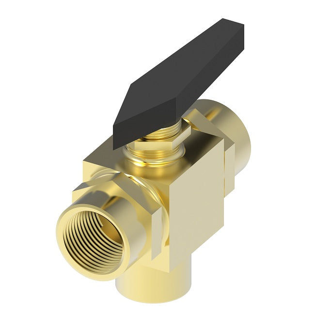 FF90597-02 by Danfoss | Instrumentation 3-Way Ball Valve | 1/8" Female NPTF x 1/8" Female NPTF | Brass