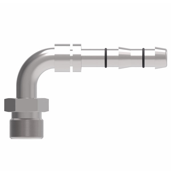 FJ3056-04-0810S E-Z Clip System by Danfoss | Male MIO (Male Insert O-Ring) 90° Elbow | A/C Refrigeration Fitting | -08 Male MIO x -10 Hose Barb | Steel