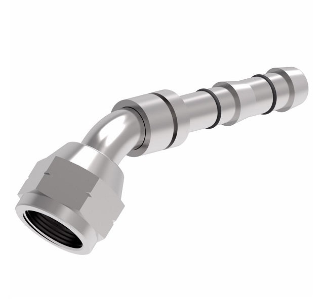 FJ3059-04-0810S E-Z Clip System by Danfoss | Female SAE 45° Flare (Universal) 45° Elbow | A/C Refrigeration Fitting | -08 Female SAE 45° Flare x -10 Hose Barb | Steel