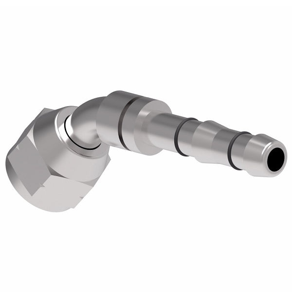 FJ3059-03-0808S E-Z Clip System by Danfoss | Female SAE 45° Flare (Universal) 45° Elbow | A/C Refrigeration Fitting | -08 Female SAE 45° Flare x -08 Hose Barb | Steel