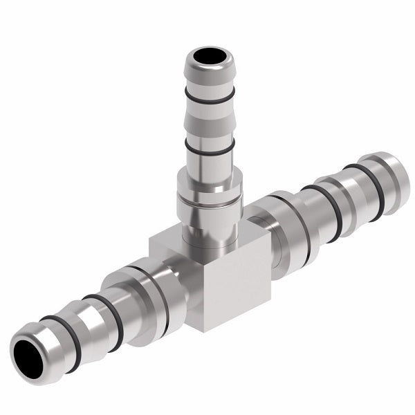 FJ3066-0606S E-Z Clip System by Danfoss | "T" Splicer | 3 Hose Connector | A/C Refrigeration Fitting | -06 Hose Barb x -06 Hose Barb x -06 Hose Barb | Steel