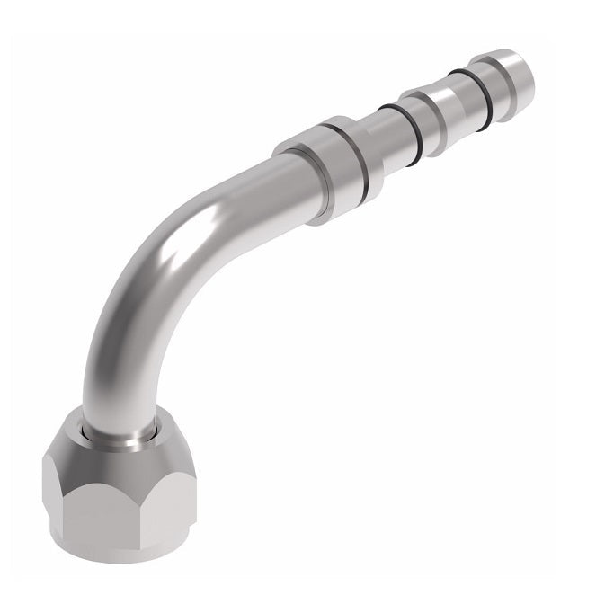 FJ3111-02-0810S E-Z Clip System by Danfoss | Female O-Ring (Long Pilot) Metric Thread 90° Elbow | A/C Refrigeration Fitting | M20 Female O-Ring Long Pilot x -10 Hose Barb | Steel