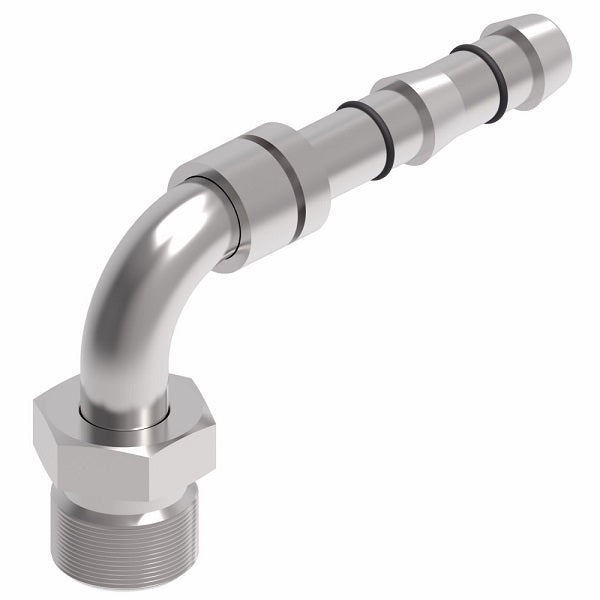 FJ3113-0810S E-Z Clip System by Danfoss | Male O-Ring Pilot (Rigid) Metric Thread 90° Elbow | A/C Refrigeration Fitting | M20 Male O-Ring Pilot x -10 Hose Barb | Steel