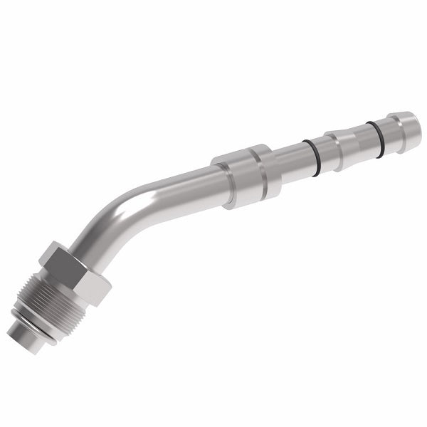 FJ3116-01-0606S E-Z Clip System by Danfoss | Male O-Ring 45° Elbow (Short Pilot) | A/C Refrigeration Fitting | -06 Male O-Ring Short Pilot x -06 Hose Barb | Steel