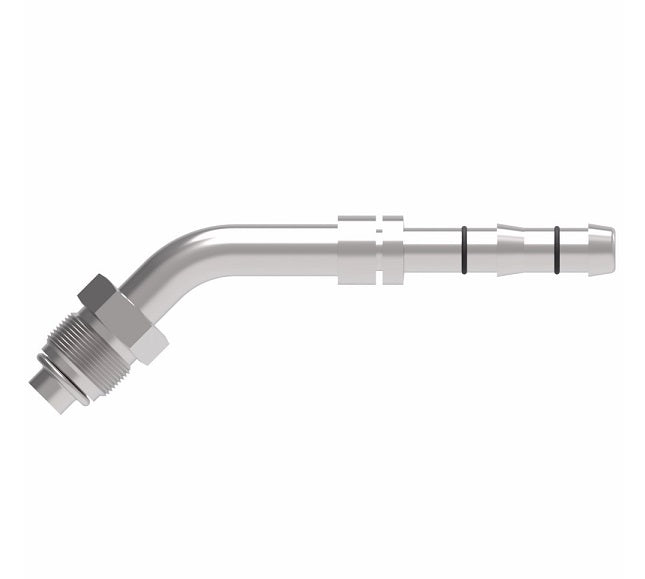 FJ3116-03-0808S E-Z Clip System by Danfoss | Male O-Ring 45° Elbow (Short Pilot) | A/C Refrigeration Fitting | -08 Male O-Ring Short Pilot x -08 Hose Barb | Steel