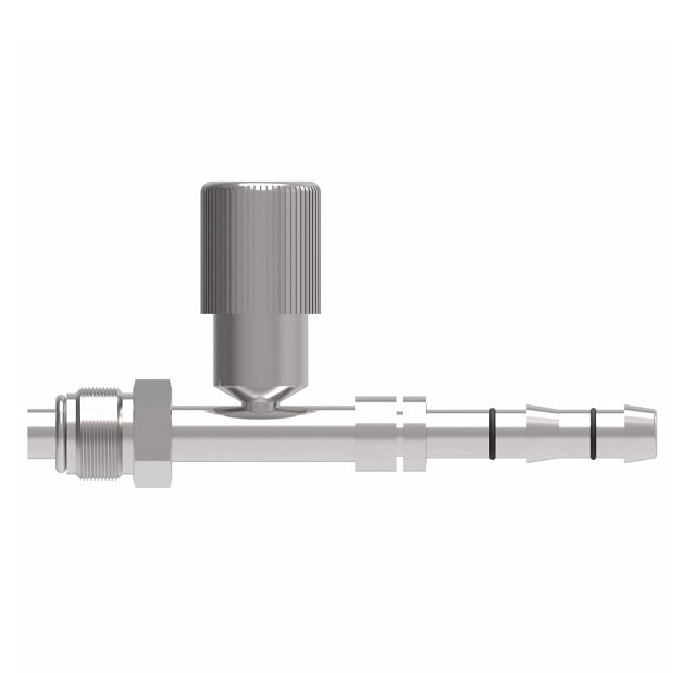 FJ3132-01-1010S E-Z Clip System by Danfoss | Male O-Ring (Short Pilot) with R134a Low Side Port | A/C Refrigeration Fitting | -10 Male O-Ring Short Pilot x -10 Hose Barb | Steel
