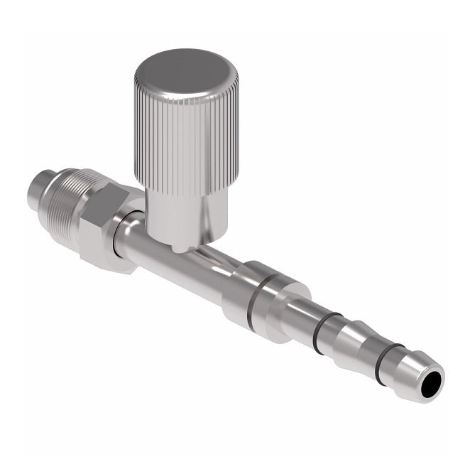 FJ3132-01-1010S E-Z Clip System by Danfoss | Male O-Ring (Short Pilot) with R134a Low Side Port | A/C Refrigeration Fitting | -10 Male O-Ring Short Pilot x -10 Hose Barb | Steel