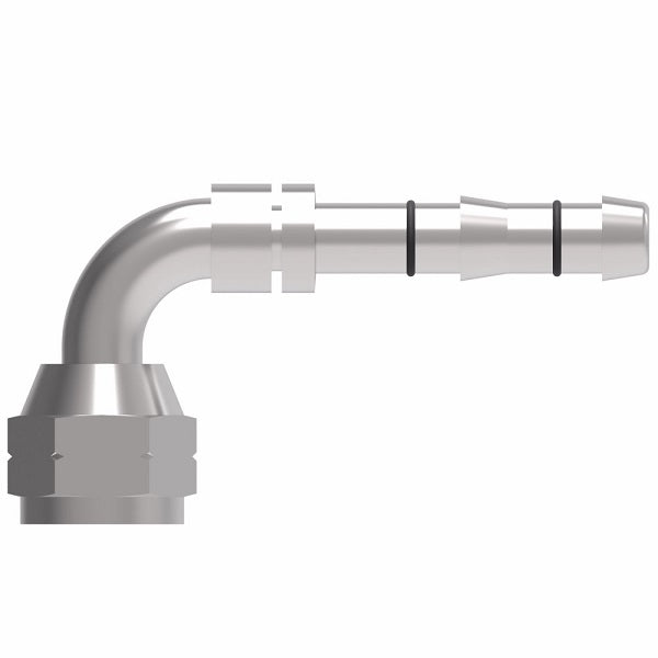 FJ3149-01-0606S E-Z Clip System by Danfoss | Female SAE 45° Flare 90° Elbow | A/C Refrigeration Fitting | -06 Female SAE 45° Flare x -06 Hose Barb | Steel