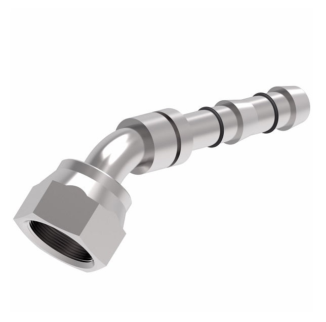 GA23912-10-8 E-Z Clip System by Danfoss | Female ORS Swivel Metric Hex Nut 45° Elbow | A/C Refrigeration Fitting | -10 Female O-Ring Face Seal Swivel x -08 Hose Barb | Steel