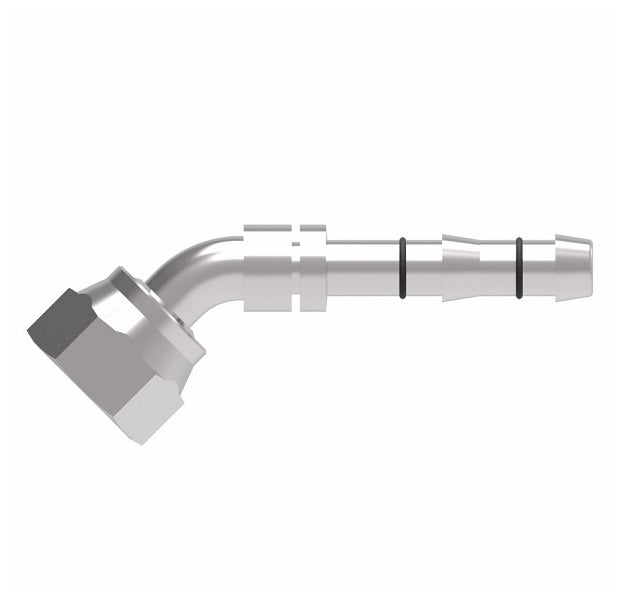 FJ3161-05-0404S E-Z Clip System by Danfoss | Female ORS Swivel 45° Elbow | A/C Refrigeration Fitting | -10 Female O-Ring Face Seal Swivel x -08 Hose Barb | Steel