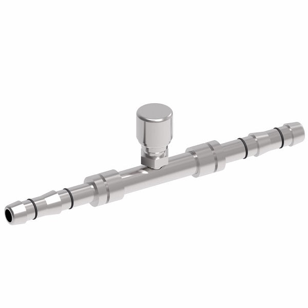 FJ3171-1616S E-Z Clip System by Danfoss | Splicer with Switch Port (7/16-20 thd) | A/C Refrigeration Fitting | -16 Hose Barb x -16 Hose Barb | Steel