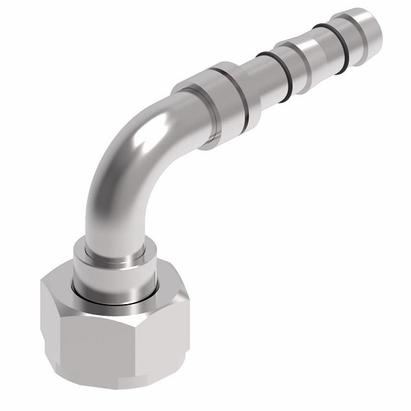 FJ3225-1012S E-Z Clip System by Danfoss | Female Rotalok 90° Elbow | A/C Refrigeration Fitting | -10 Female Rotalok x -12 Hose Barb | Steel