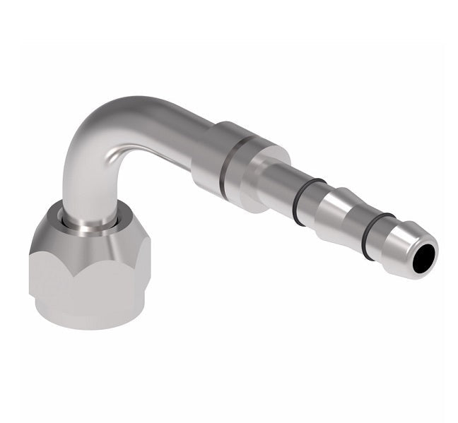 FJ3288-02-0808S E-Z Clip System by Danfoss | Female O-Ring 90° Elbow (Long Pilot) | A/C Refrigeration Fitting | -08 Female O-Ring Long Pilot x -08 Hose Barb | Steel