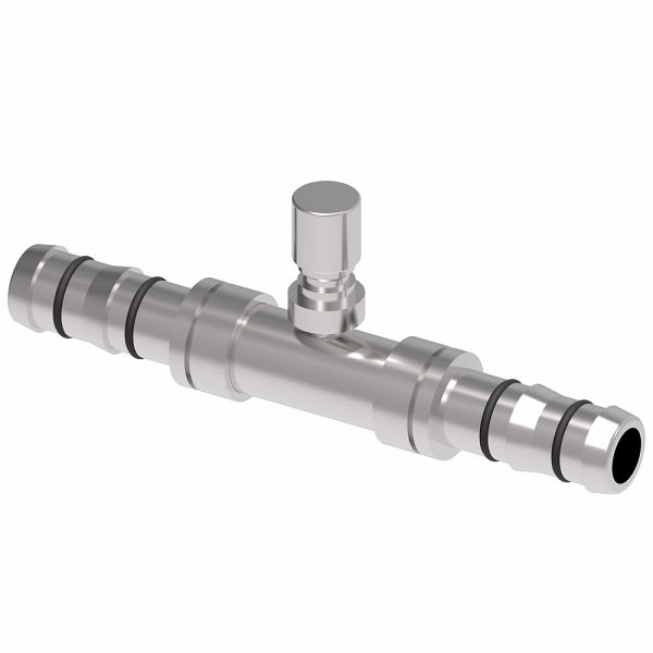 FJ3427-1010S E-Z Clip System by Danfoss | Splicer with High Side Switch Port (M10 X 1.25) | A/C Refrigeration Fitting | -10 Hose Barb x -10 Hose Barb | Steel