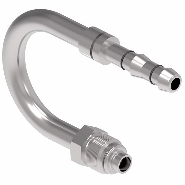FJ3804-1010S E-Z Clip System by Danfoss | Male O-Ring (Short Pilot) 180° Elbow | A/C Refrigeration Fitting | -10 Male O-Ring Short Pilot x -10 Hose Barb | Steel
