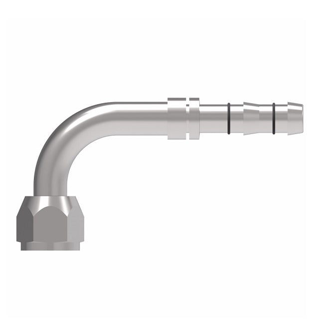 FJ5985-1216S E-Z Clip System by Danfoss | Female O-Ring 90° Elbow (Short Pilot) | A/C Refrigeration Fitting | -12 Female O-Ring Short Pilot x -16 Hose Barb | Steel