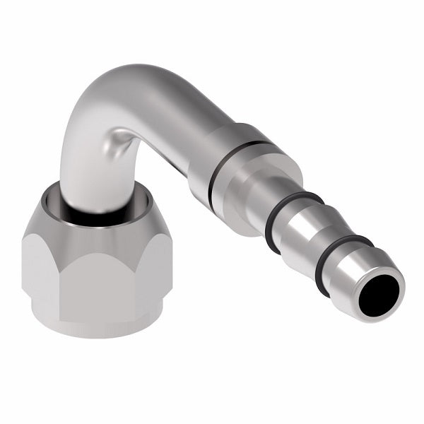 FJ5985-0806S E-Z Clip System by Danfoss | Female O-Ring 90° Elbow (Short Pilot) | A/C Refrigeration Fitting | -08 Female O-Ring Short Pilot x -06 Hose Barb | Steel