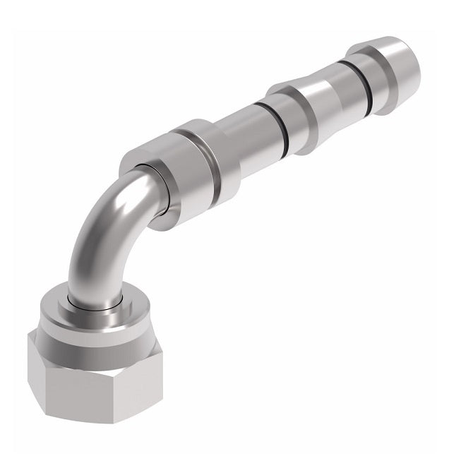 FJ5994-05-1012S E-Z Clip System by Danfoss | Female ORS Swivel 90° Elbow | A/C Refrigeration Fitting | -10 Female O-Ring Face Seal Swivel x -12 Hose Barb | Steel