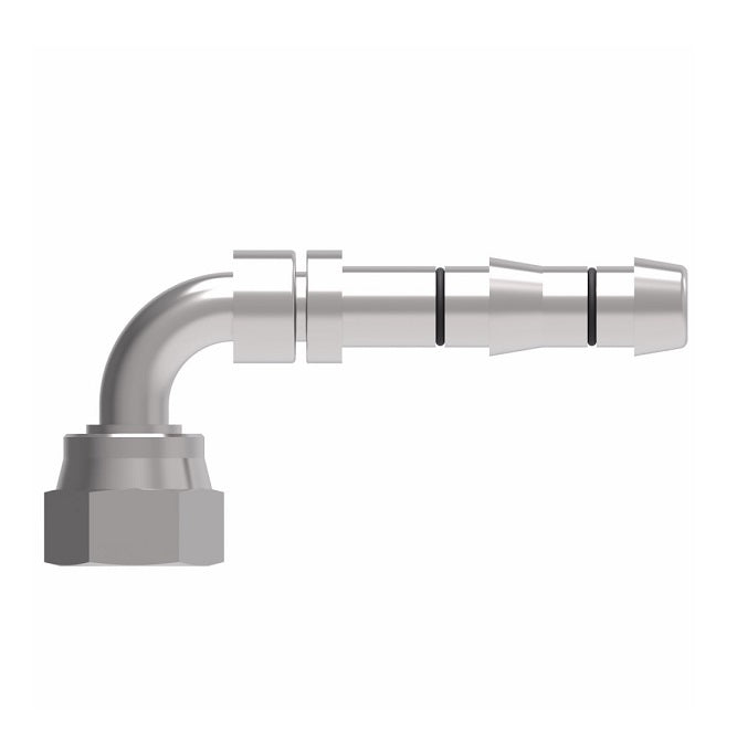 GA23913-4-4 E-Z Clip System by Danfoss | Female ORS Swivel Metric Hex Nut 90° Elbow | A/C Refrigeration Fitting | -04 Female O-Ring Face Seal Swivel x -04 Hose Barb | Steel