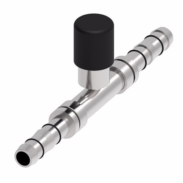 FJ5995-0606S E-Z Clip System by Danfoss | Splicer with High Side R134a Port | A/C Refrigeration Fitting | -06 Hose Barb x -06 Hose Barb | Steel