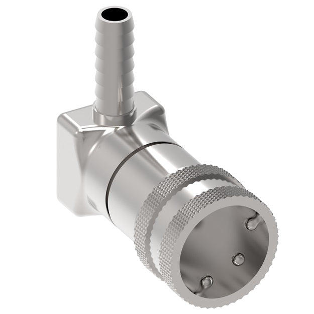 2HGRB Hansen® by Danfoss | Food & Beverage Quick Disconnect Coupling | 2HKGL Series | 90° Elbow | 1/4" Hose Barb x 1/4" Body Size | Socket for Gas | NBR Seal | Stainless Steel