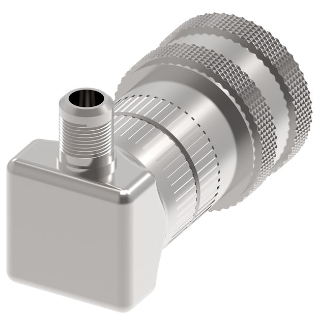 2HLLLRA720 Hansen® by Danfoss | Food & Beverage Quick Disconnect Coupling | 2HKGL Series | 90° Elbow | 7/16-20 Male UNF x 1/4" Body Size | Socket for Liquid | NBR Seal | Stainless Steel