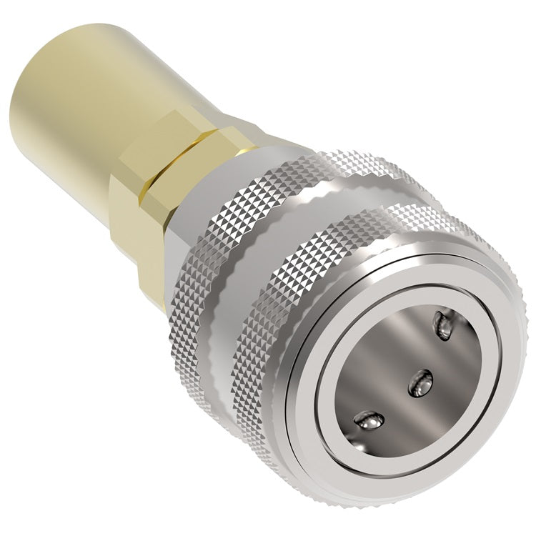 3SD11 Hansen® by Danfoss | Quick Disconnect Coupling | 3000 Series | Hose Crimp End | 3/4" Hose OD | 3/8" Hose ID x 1/4" Body Size | Socket | NBR Seal | Brass