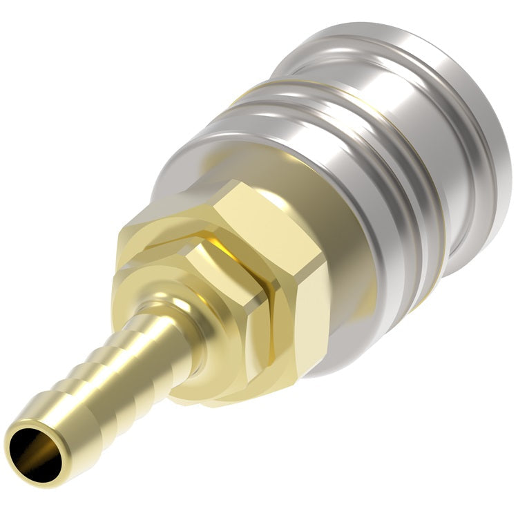 4008E Hansen® by Danfoss | Pneumatic Quick Disconnect Coupling | 400 Series | Hose Barb End | 1/2" Hose ID x 3/8" Body Size | Socket | NBR Seal | Brass